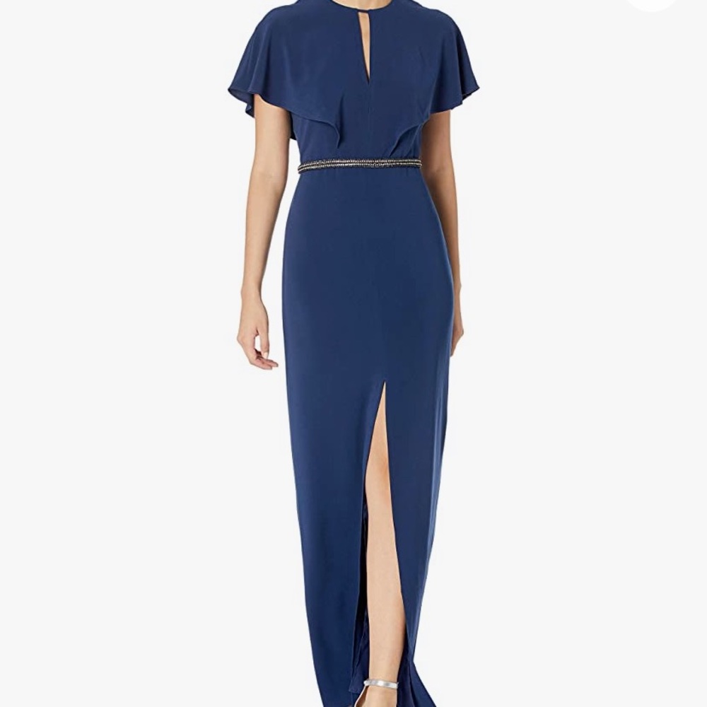 NWOT Halston Heritage Cape Sleeve Gown in Navy